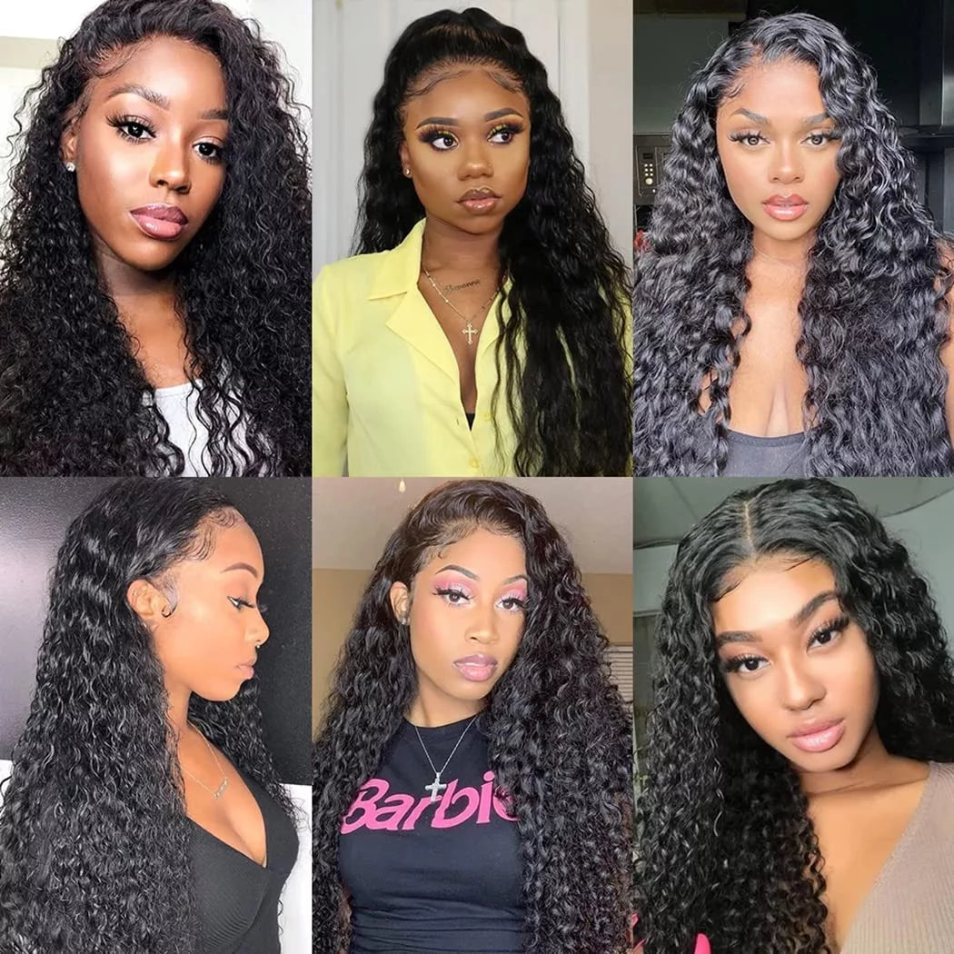 Wigs Human Hair Deep Wave Lace Front Wigs for Black Women 100% Brazilian Human Hair Pre Plucked Lacefront Wig 250% Density Natural Black Color  20 Inch