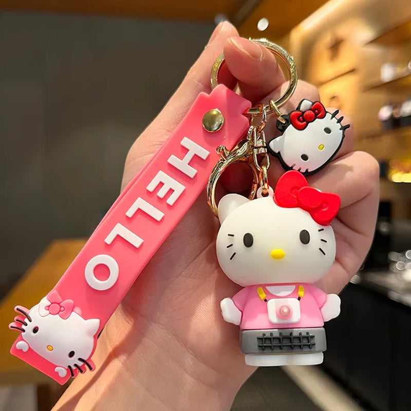 Anime Kawaii Sanrio Hello Kitty Keychain Pendant Holder Key Chain Car Keyring Mobile Phone Bag Hanging Jewelry Kids Gifts