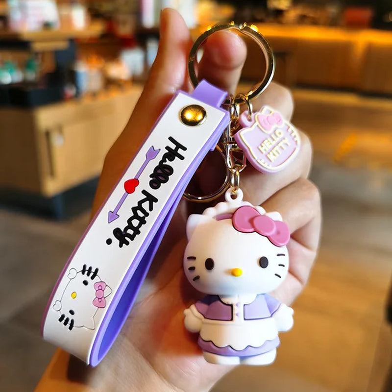 Anime Kawaii Sanrio Hello Kitty Keychain Pendant Holder Key Chain Car Keyring Mobile Phone Bag Hanging Jewelry Kids Gifts