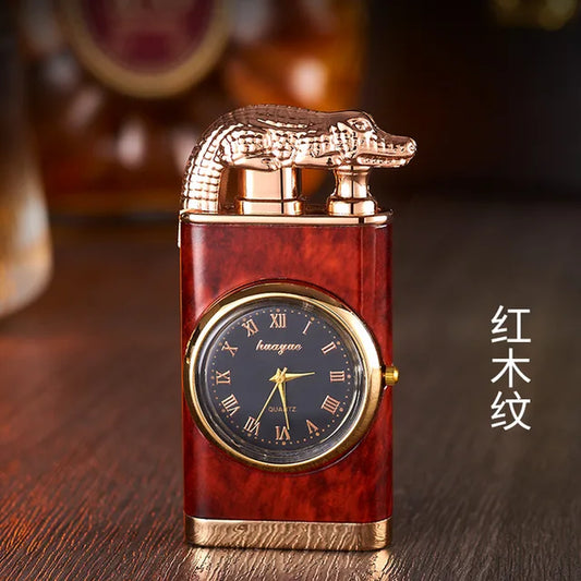 Crocodile Metal Portable Windproof Unusual Wrist Watch Cigarette Cigar Lighters Double Fire Torch Lighter Butane Gas Lighter