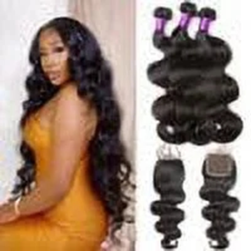 Brazilian Body Wave 3 Bundles with Closure (20 22 24+18) 100% Unprocessed Brazilian Body Wave Human Hair Bundles with 4X4 Lace Closure Free Part Natural Color