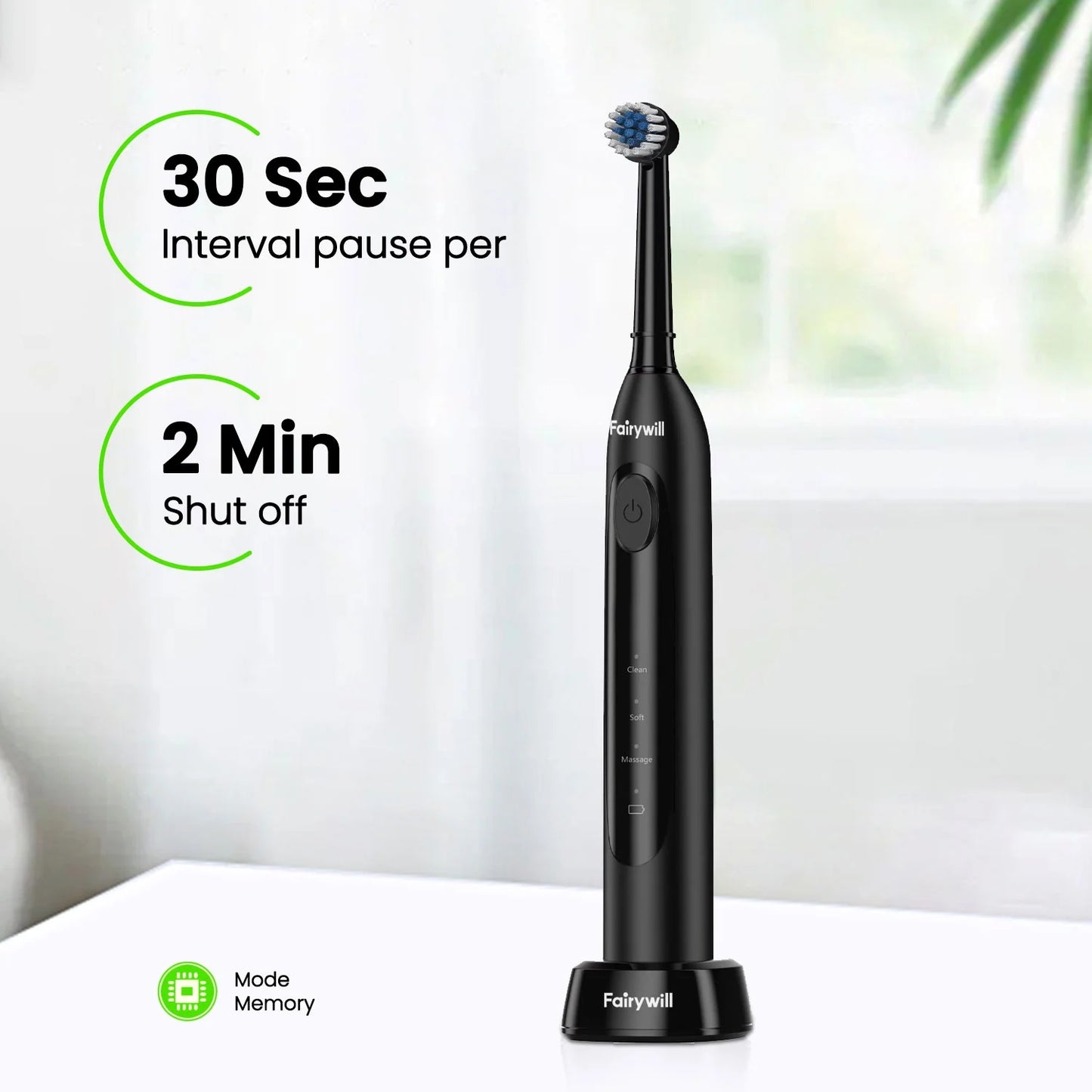 Rotating Electric Toothbrush for Adults, Rechargeable Spin Ultrasonic Toothbrush with Charging Base,4 Brush Heads, 3 Modes and 2 Minutes Build in Smart Timer, Black