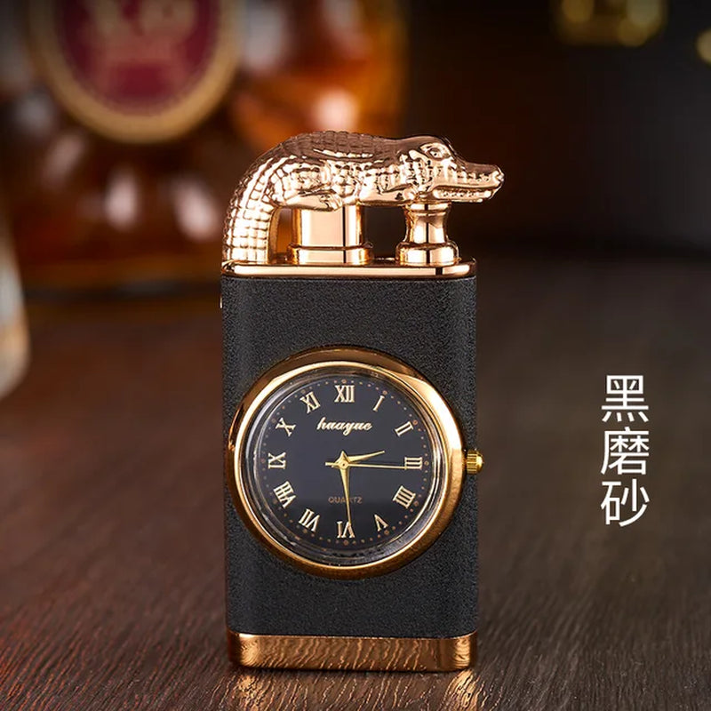 Crocodile Metal Portable Windproof Unusual Wrist Watch Cigarette Cigar Lighters Double Fire Torch Lighter Butane Gas Lighter