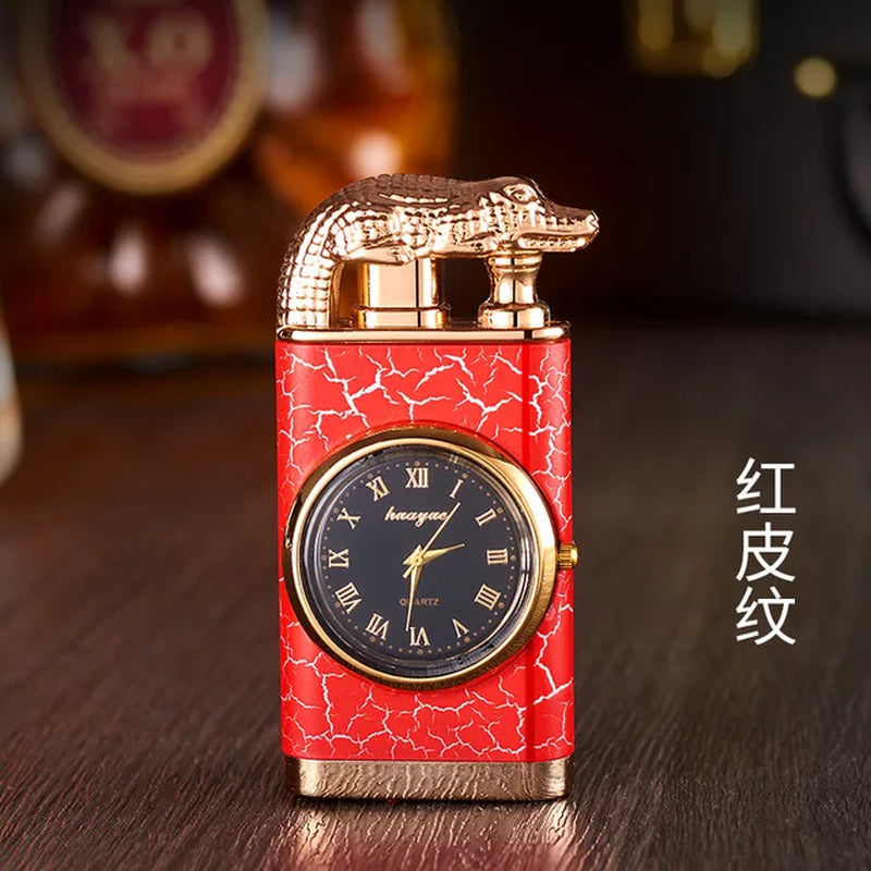 Crocodile Metal Portable Windproof Unusual Wrist Watch Cigarette Cigar Lighters Double Fire Torch Lighter Butane Gas Lighter