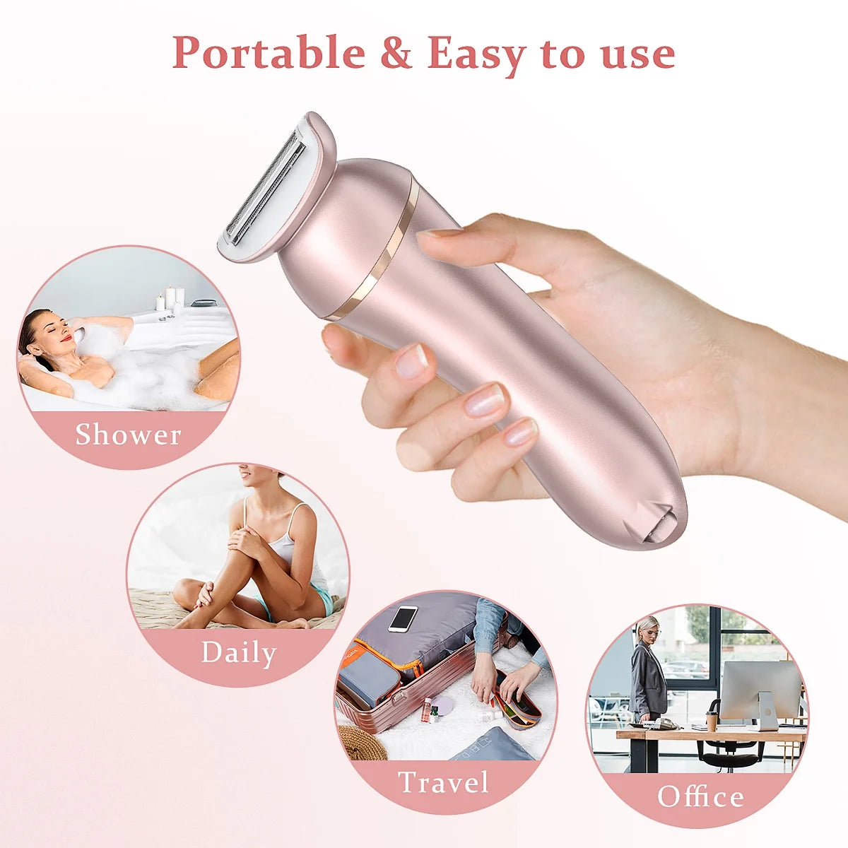 2 in 1 Womens Epilator, Painless Women Electric Shaver IPX6 Waterproof Wet/Dry Lady ​Electric Razor, Cordless Hair Removal USB Recharge for Legs Underarms Face Armpit Bikini Trimmer