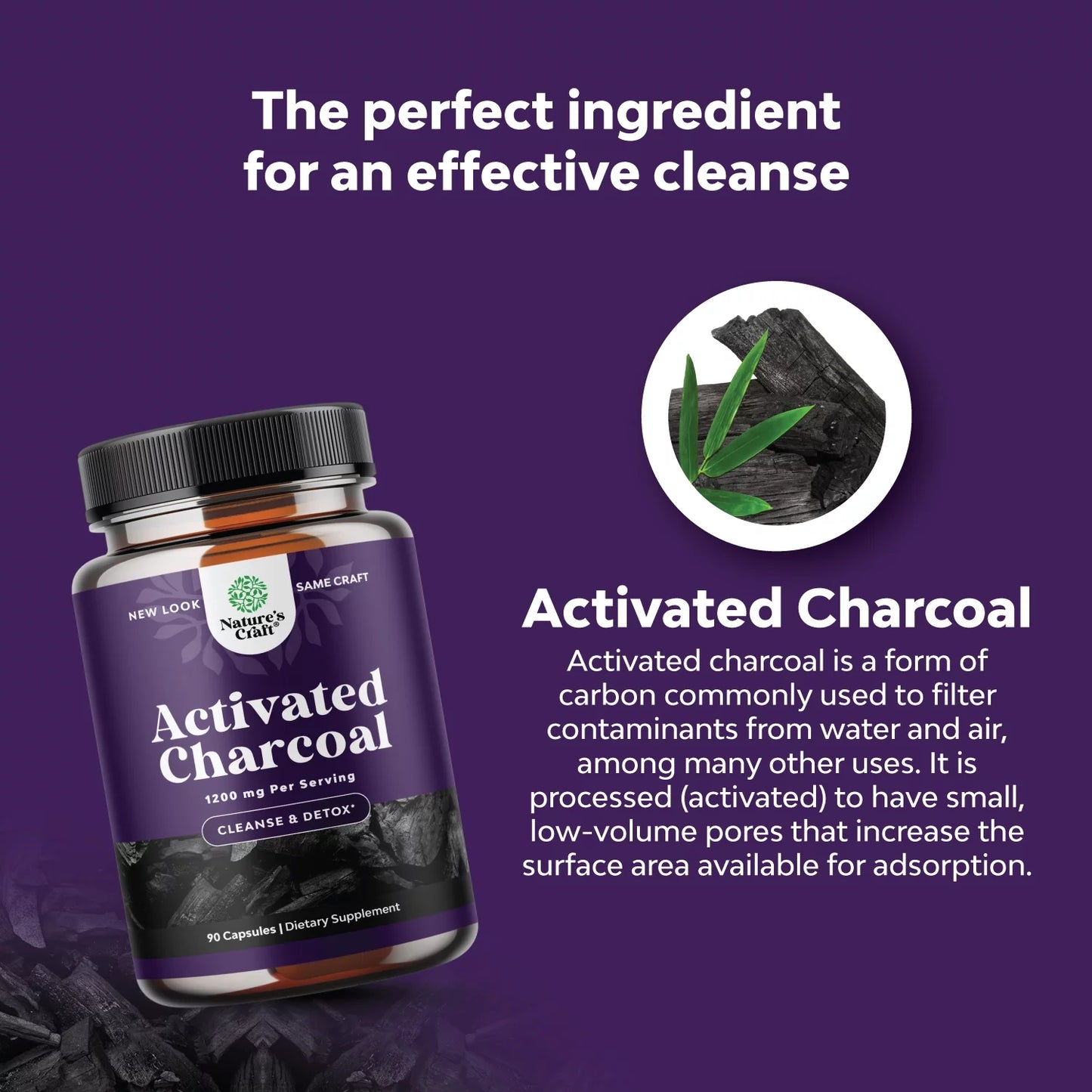 Cleanse and Detox Activated Charcoal Capsules - Purifying Detox Pills with 1200Mg per Serving Coconut Charcoal Powder for Bloating Relief and Body Detox Cleanse - Active Charcoal for Gut Health