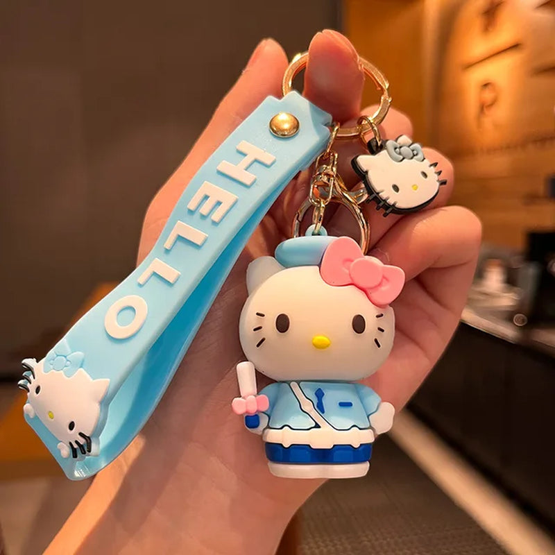 Anime Kawaii Sanrio Hello Kitty Keychain Pendant Holder Key Chain Car Keyring Mobile Phone Bag Hanging Jewelry Kids Gifts