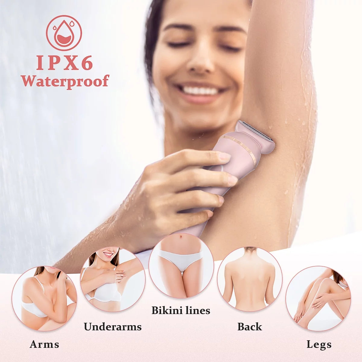 2 in 1 Womens Epilator, Painless Women Electric Shaver IPX6 Waterproof Wet/Dry Lady ​Electric Razor, Cordless Hair Removal USB Recharge for Legs Underarms Face Armpit Bikini Trimmer