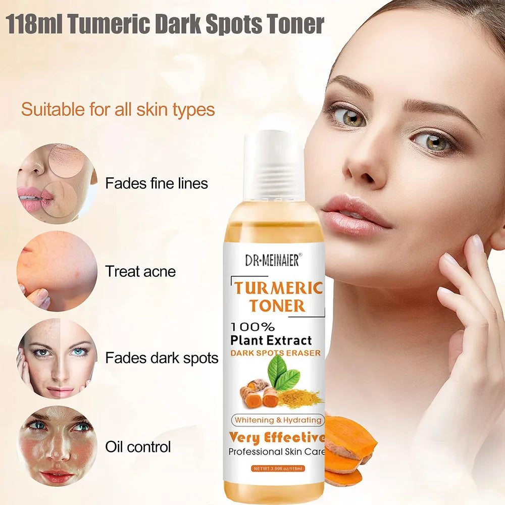 2Pcs Tumeric Dark Spots Toner Spots Eraser Corrector Turmeric Fade Blemishes Dark Spot Remover Acne Remover Toner for Dark Skin