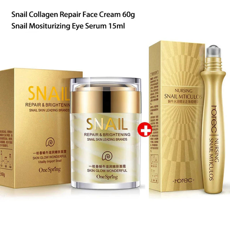 Skincare Set Snail Cream Collagen Cream anti Aging Whiten Skin Face Cream Fade Dark Eye Circles Remove Eye Bags Eye Serum