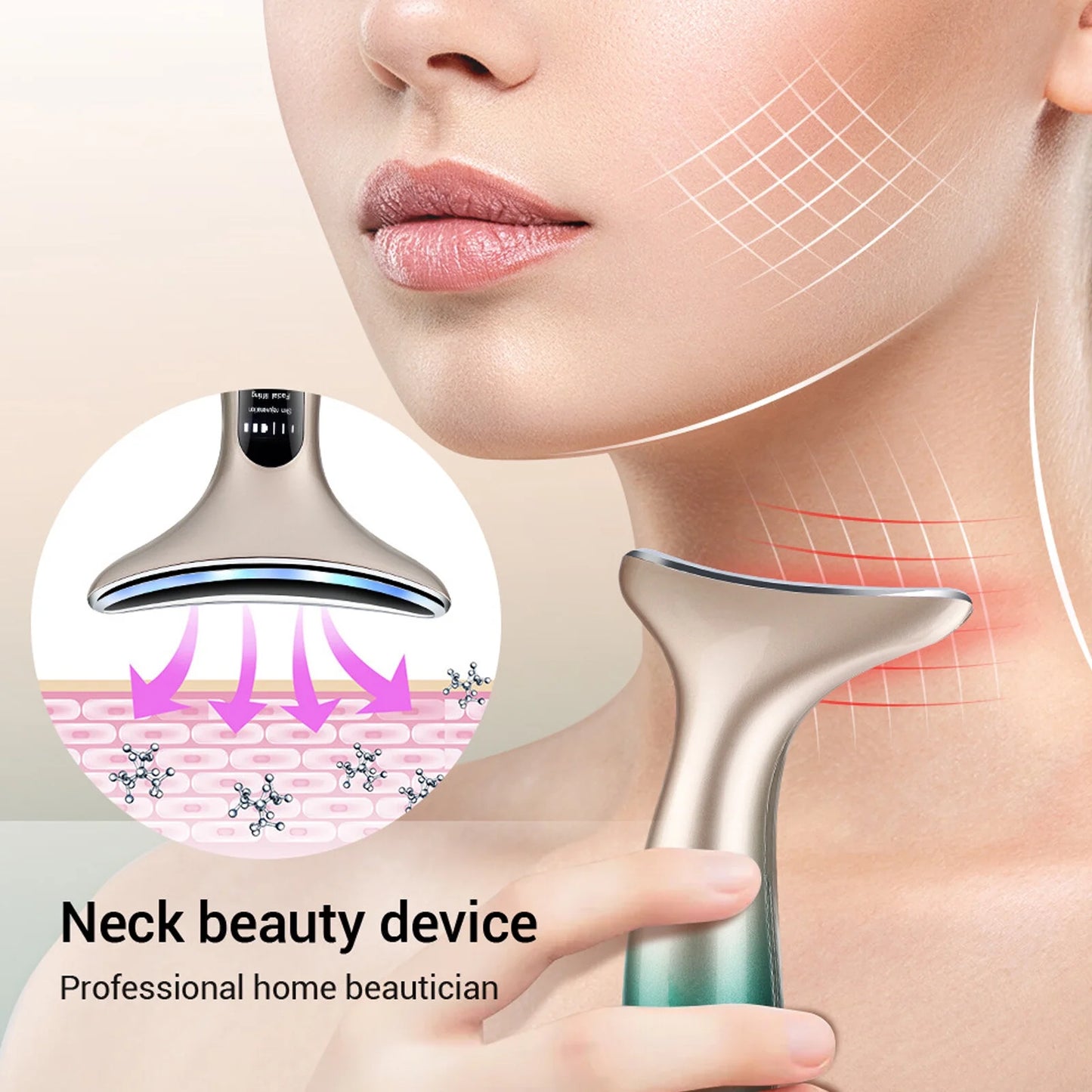 Neck Face Massager, Neck Face Firming Wrinkle Removal Tool with 3 Modes 45°C for Skintightening & Neck Lifting EMS Massage Face Toning Firming