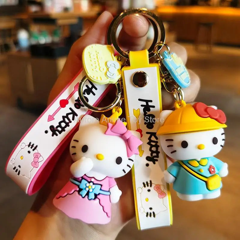 Anime Kawaii Sanrio Hello Kitty Keychain Pendant Holder Key Chain Car Keyring Mobile Phone Bag Hanging Jewelry Kids Gifts