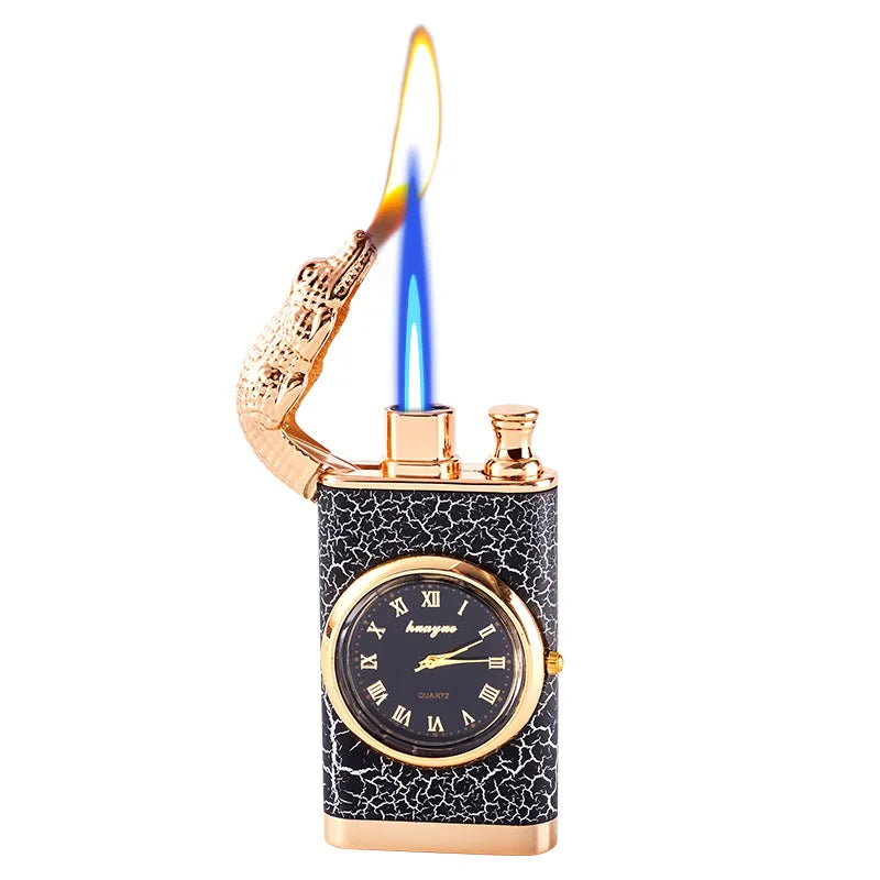 Crocodile Metal Portable Windproof Unusual Wrist Watch Cigarette Cigar Lighters Double Fire Torch Lighter Butane Gas Lighter