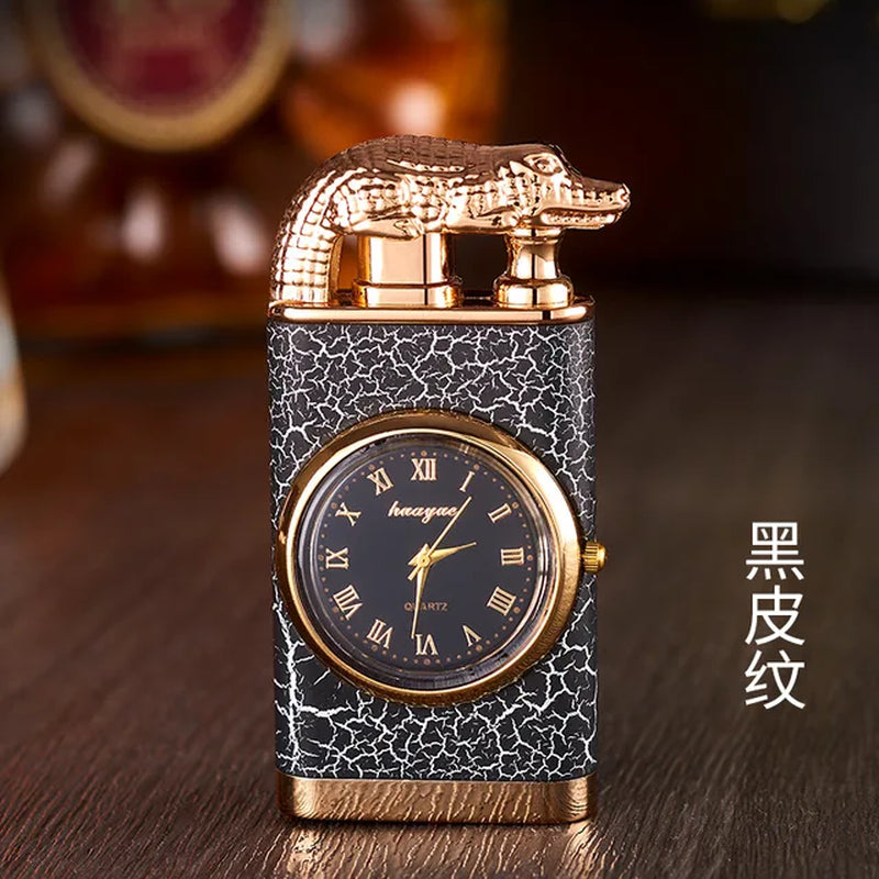 Crocodile Metal Portable Windproof Unusual Wrist Watch Cigarette Cigar Lighters Double Fire Torch Lighter Butane Gas Lighter