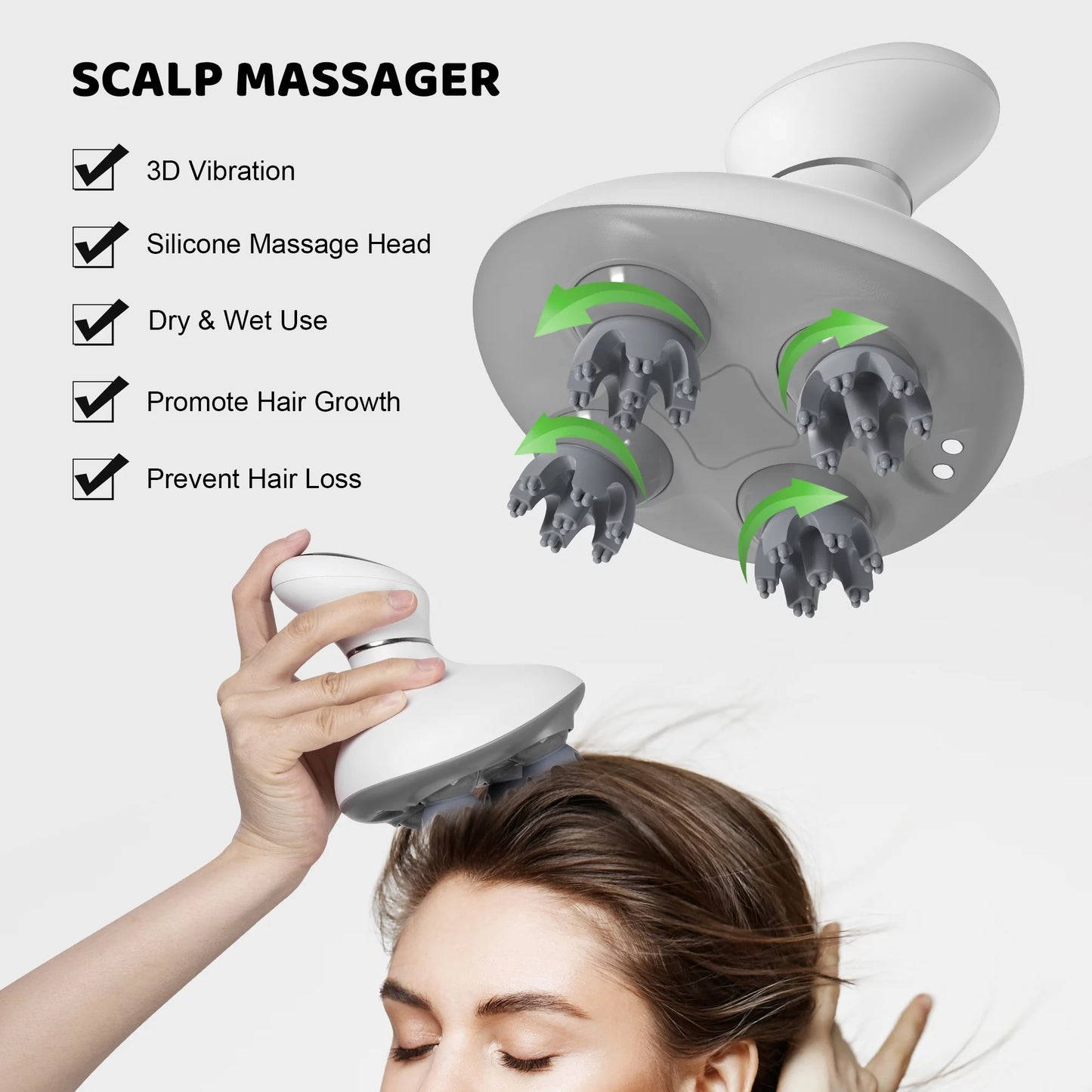 FEBFOXS Scalp Massager,Electric Head Massager for Hair Growth,Portable Hair Massager with 84 Kneading Massage Nodes for Deep Clean and Stress Relax - White