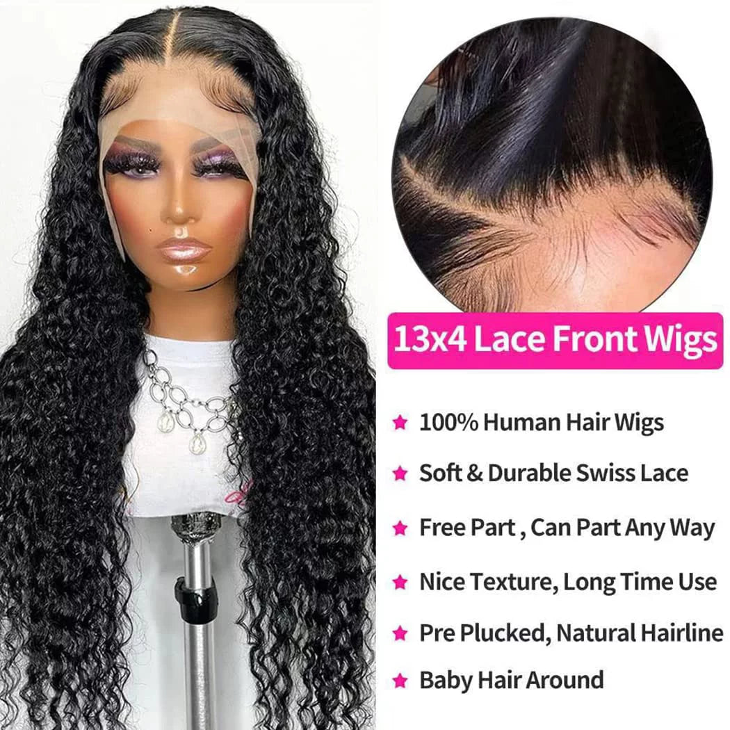 Wigs Human Hair Deep Wave Lace Front Wigs for Black Women 100% Brazilian Human Hair Pre Plucked Lacefront Wig 250% Density Natural Black Color  20 Inch