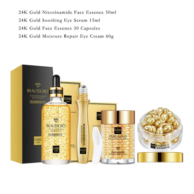 Face Cream Kit 24K Gold Niacinamide Essence Remove Dark Eye Circles Eye Serum Firming Eye Cream Face Care Set Korean Cosmetics