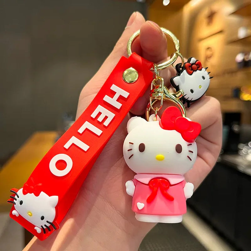 Anime Kawaii Sanrio Hello Kitty Keychain Pendant Holder Key Chain Car Keyring Mobile Phone Bag Hanging Jewelry Kids Gifts