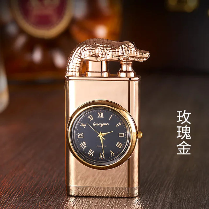 Crocodile Metal Portable Windproof Unusual Wrist Watch Cigarette Cigar Lighters Double Fire Torch Lighter Butane Gas Lighter