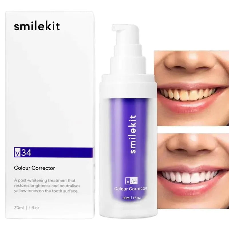 V34 30Ml SMILEKIT Purple Whitening Toothpaste Remove Stains Reduce Yellowing Care for Teeth Gums Fresh Breath Brightening Teeth