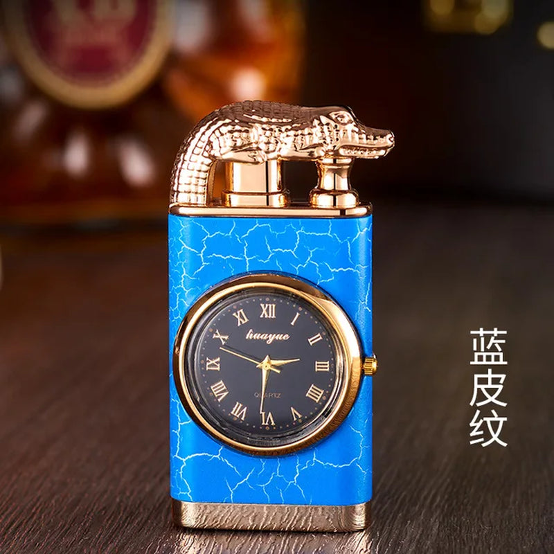 Crocodile Metal Portable Windproof Unusual Wrist Watch Cigarette Cigar Lighters Double Fire Torch Lighter Butane Gas Lighter