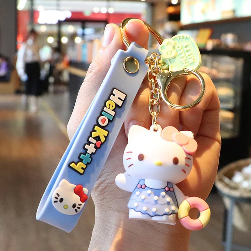 Anime Kawaii Sanrio Hello Kitty Keychain Pendant Holder Key Chain Car Keyring Mobile Phone Bag Hanging Jewelry Kids Gifts