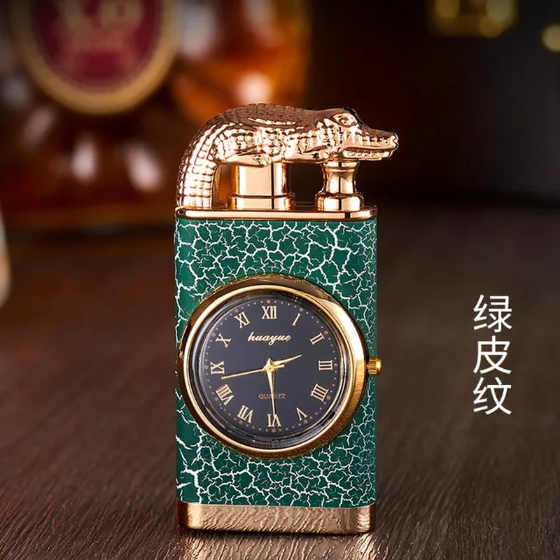 Crocodile Metal Portable Windproof Unusual Wrist Watch Cigarette Cigar Lighters Double Fire Torch Lighter Butane Gas Lighter