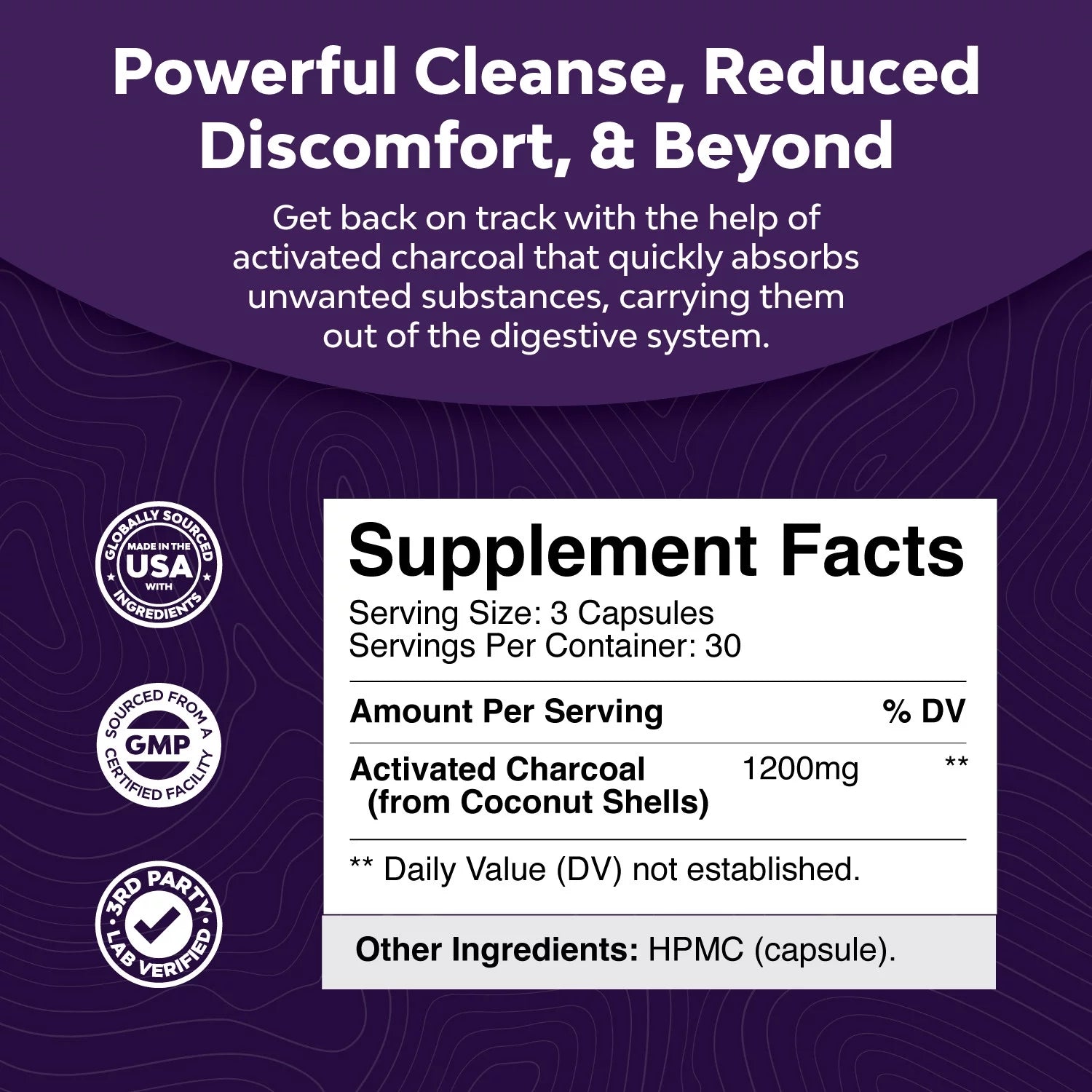 Cleanse and Detox Activated Charcoal Capsules - Purifying Detox Pills with 1200Mg per Serving Coconut Charcoal Powder for Bloating Relief and Body Detox Cleanse - Active Charcoal for Gut Health