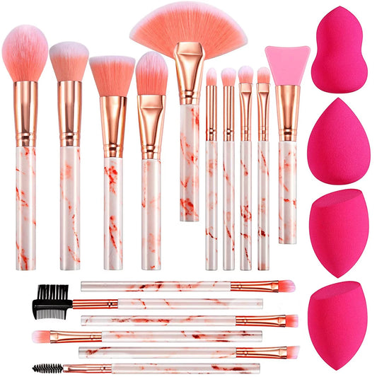 Makeup Brushes 16PCS Marble Handle Professional Makeup Brushes Set with 4Pcs Makeup Sponge Foundation Brush Eyeshadow Brush Lip Brush Set Make up Tool