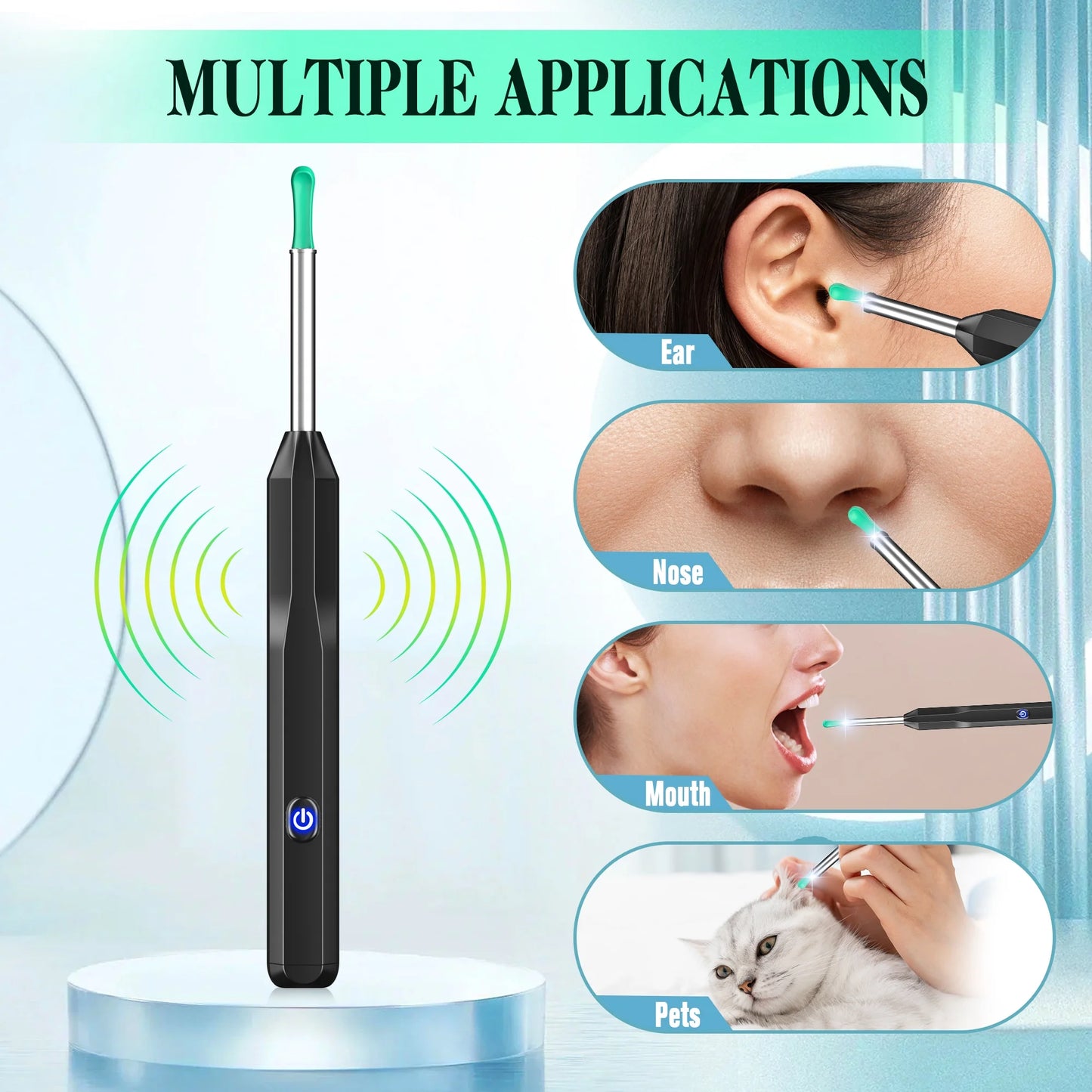 Ear Cleaner with Camera, Earwax Remover Tool, 1296P HD Ear Otoscope with 6 LED Lights, 6 Ear Spoon & 8 Tools Ear Wax Removal Kit for Iphone, Ipad & Android Smart Phone